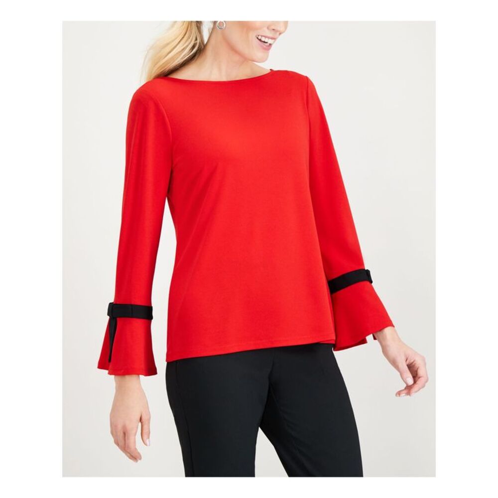 CHARTER CLUB Womens Red Long Sleeve Boat Neck Top S